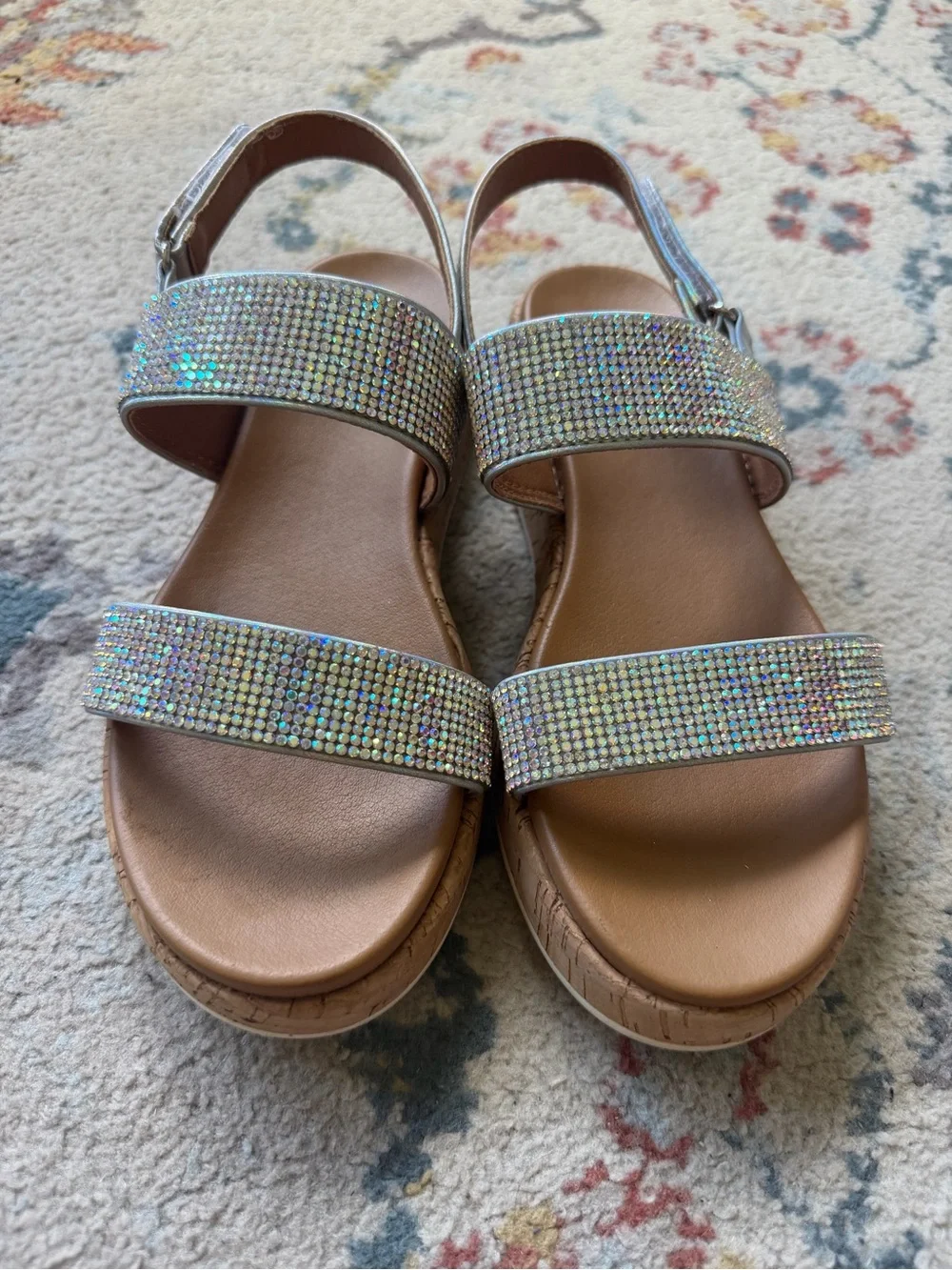 Dolce Vita Silver Iridescent Rhinestone Cork Wedge Sandals